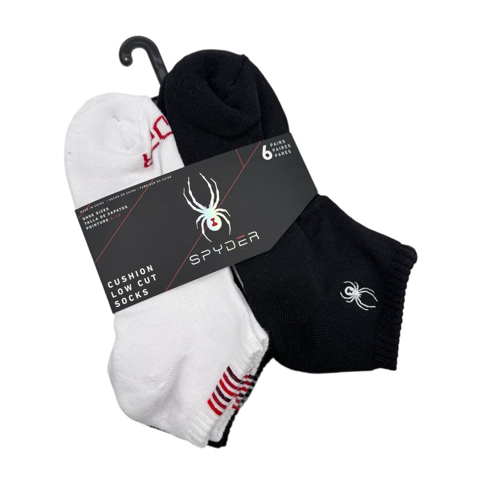 Spyder Low Cut White Black Cushion 5 Pairs Socks Men’s Size 6-12 - Picture 1 of 6